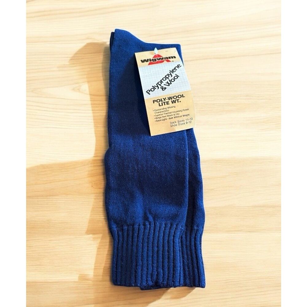 Vintage NOS Wigwam Polypropylene Wool Lite Wt Socks Sz 11-13 Shoe 9-12 Navy Blue